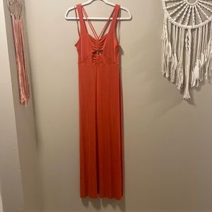 Free People Hypnotized Orange Maxi Dress with Cut Outs